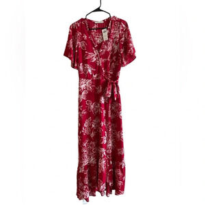 Abercrombie Red V-Neck Floral Maxi Dress Size Small Tall ST NWT